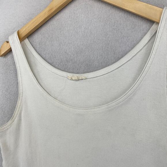 EILEEN FISHER Tank Top L Ribbed Organic Cotton Jersey Cami Scoop Neck Off White - Picture 2 of 13